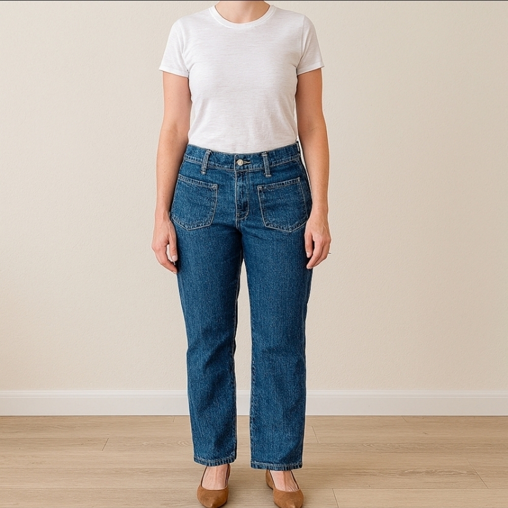 Tommy Hilfiger Patch Pockets Straight Leg Jeans  36" Waist Classic Dark Denim